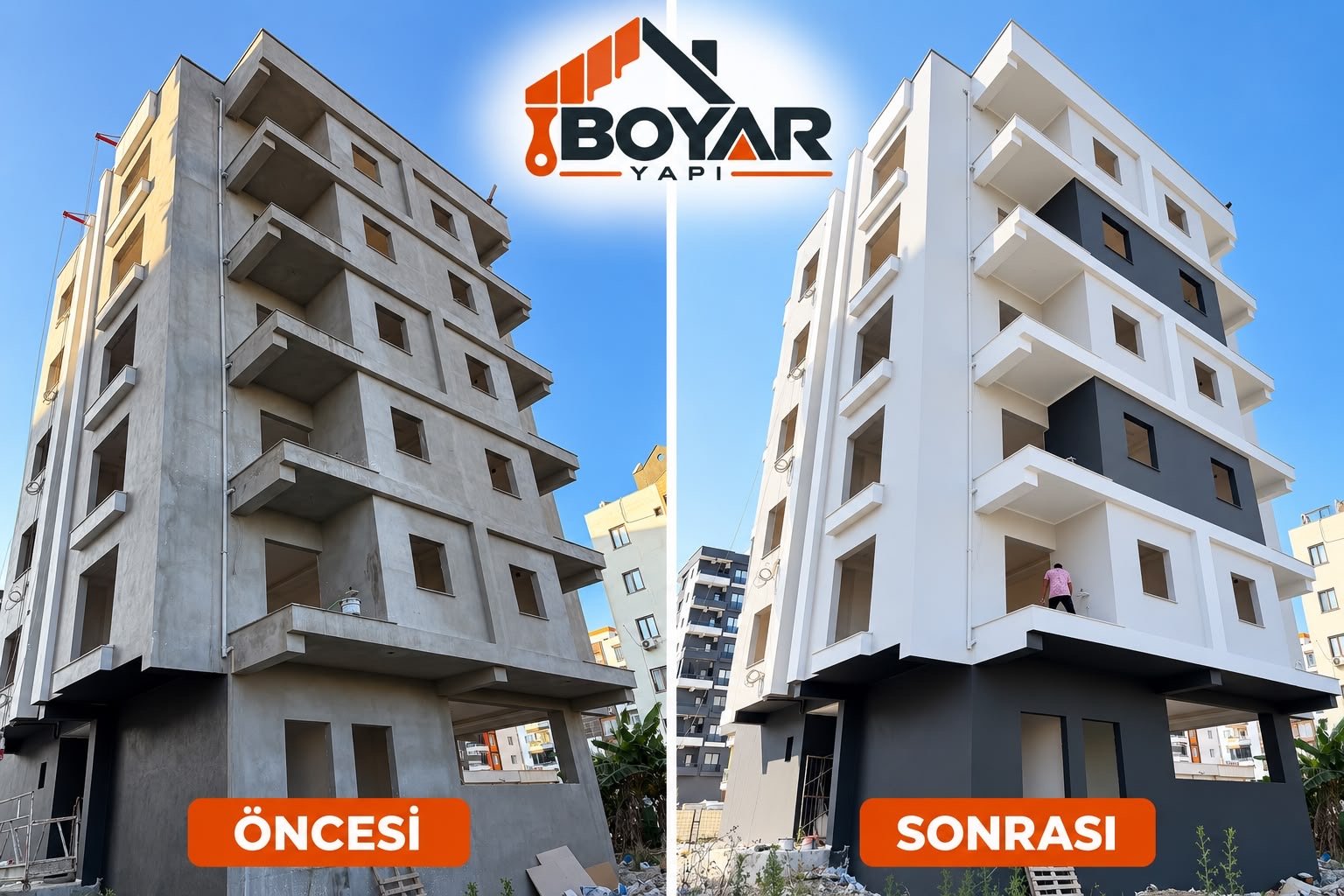 Apartman Dış Cephe Yenileme - öncesi ve sonrası, Akdeniz, Mersin
