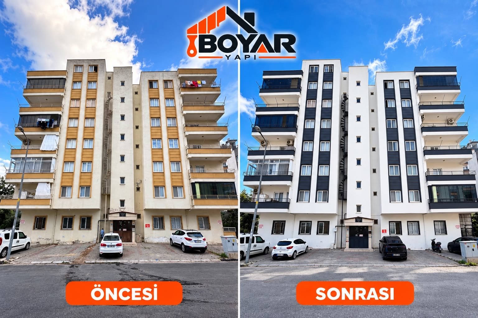 Apartman Dış Cephe Yenileme - öncesi ve sonrası, Seyhan, Adana